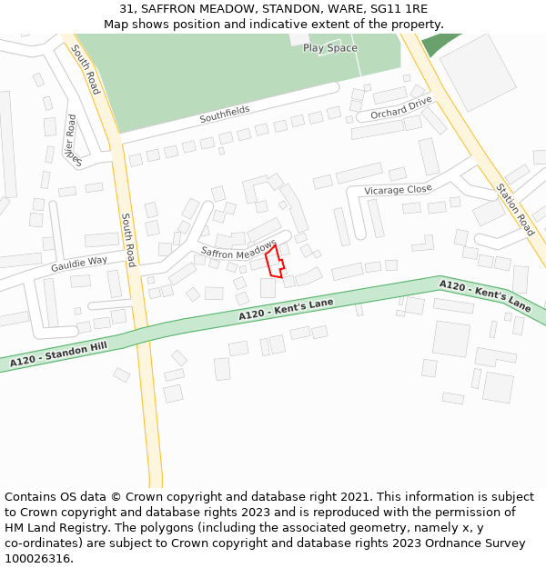 31, SAFFRON MEADOW, STANDON, WARE, SG11 1RE: Location map and indicative extent of plot