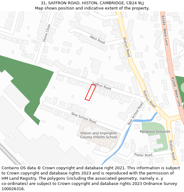 31, SAFFRON ROAD, HISTON, CAMBRIDGE, CB24 9LJ: Location map and indicative extent of plot