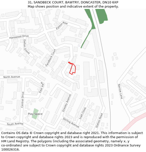 31, SANDBECK COURT, BAWTRY, DONCASTER, DN10 6XP: Location map and indicative extent of plot