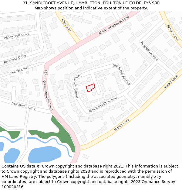 31, SANDICROFT AVENUE, HAMBLETON, POULTON-LE-FYLDE, FY6 9BP: Location map and indicative extent of plot