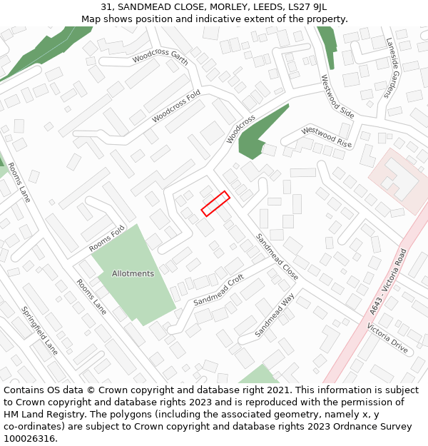 31, SANDMEAD CLOSE, MORLEY, LEEDS, LS27 9JL: Location map and indicative extent of plot