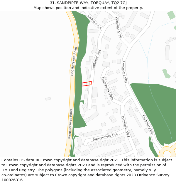 31, SANDPIPER WAY, TORQUAY, TQ2 7GJ: Location map and indicative extent of plot