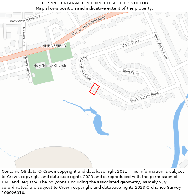 31, SANDRINGHAM ROAD, MACCLESFIELD, SK10 1QB: Location map and indicative extent of plot