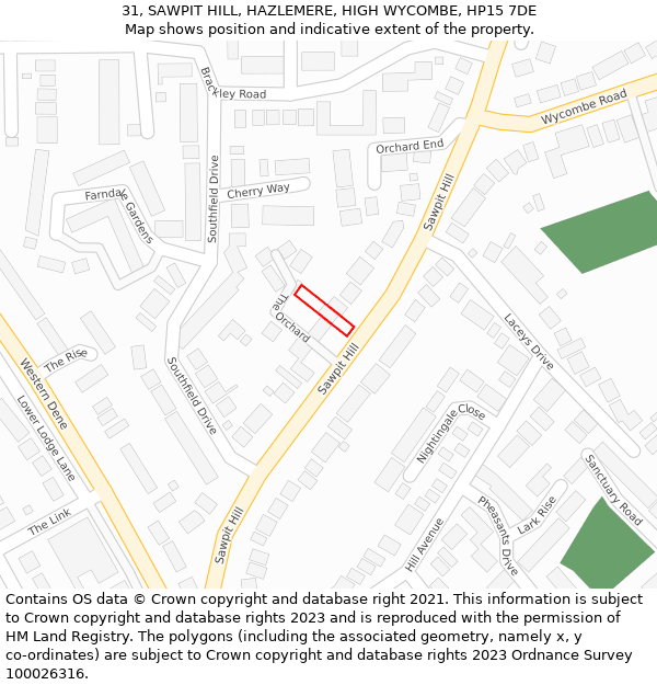 31, SAWPIT HILL, HAZLEMERE, HIGH WYCOMBE, HP15 7DE: Location map and indicative extent of plot