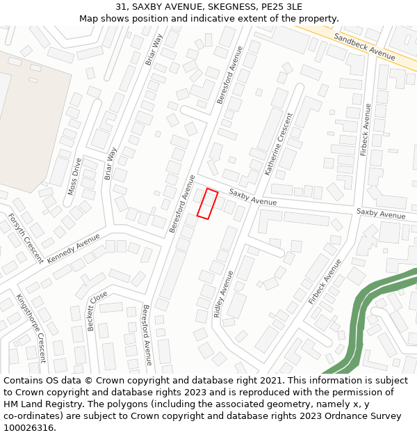 31, SAXBY AVENUE, SKEGNESS, PE25 3LE: Location map and indicative extent of plot