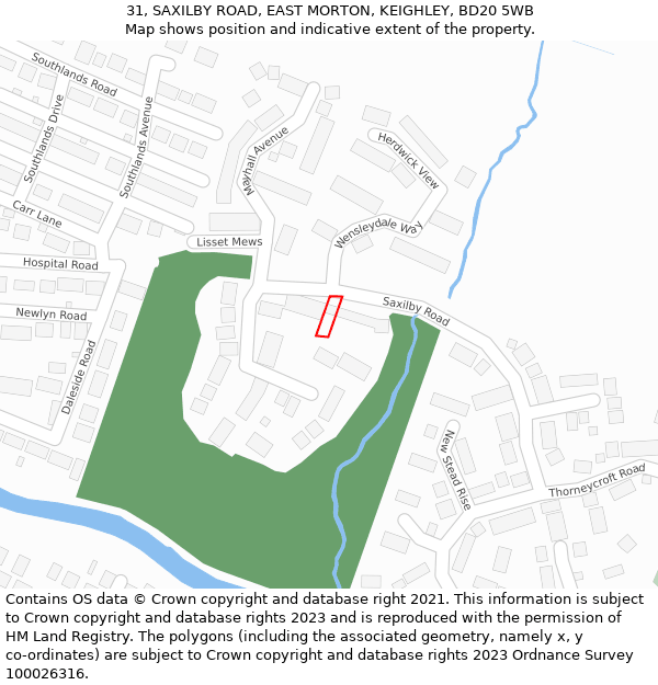 31, SAXILBY ROAD, EAST MORTON, KEIGHLEY, BD20 5WB: Location map and indicative extent of plot