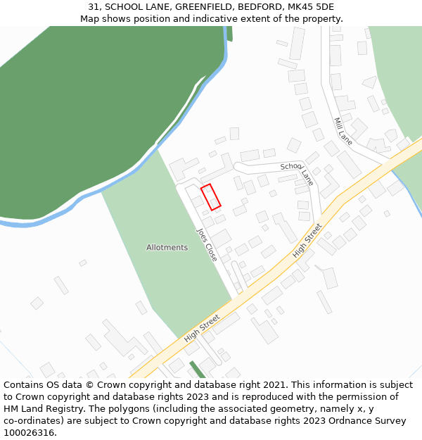 31, SCHOOL LANE, GREENFIELD, BEDFORD, MK45 5DE: Location map and indicative extent of plot