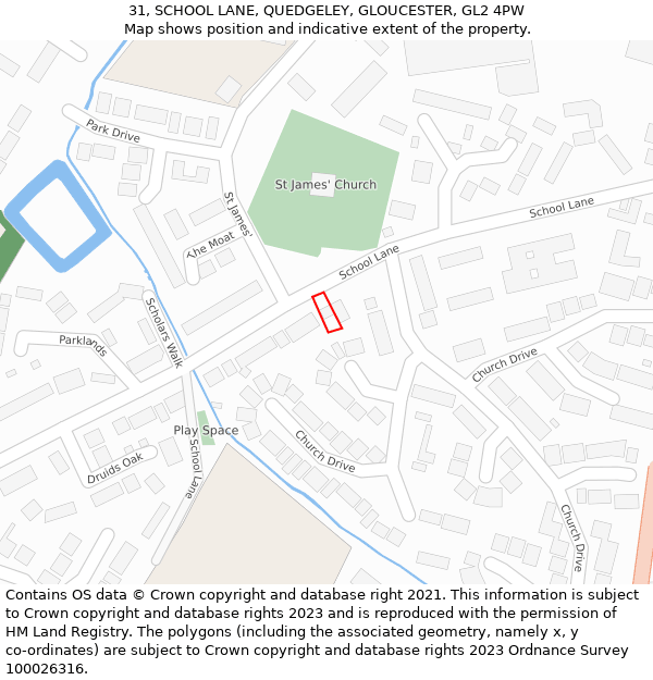 31, SCHOOL LANE, QUEDGELEY, GLOUCESTER, GL2 4PW: Location map and indicative extent of plot