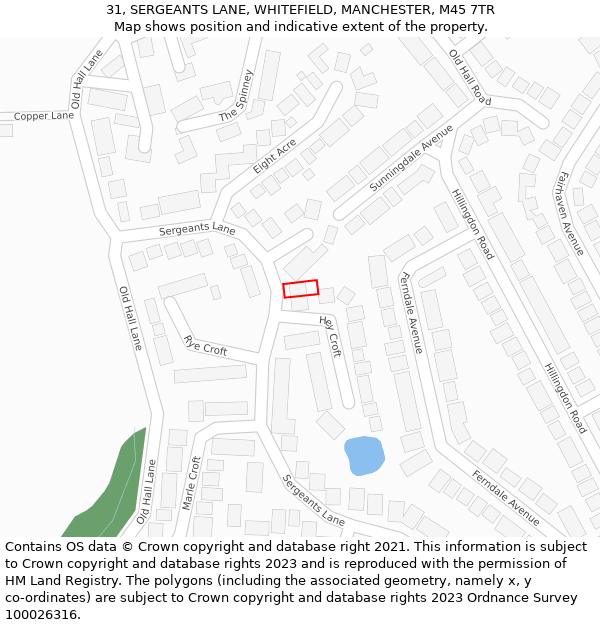 31, SERGEANTS LANE, WHITEFIELD, MANCHESTER, M45 7TR: Location map and indicative extent of plot