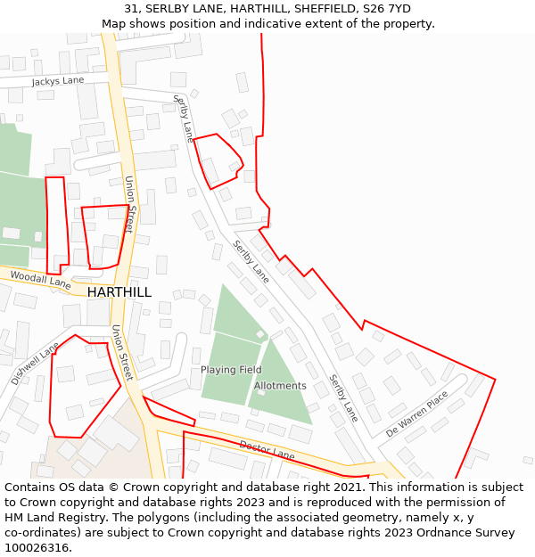 31, SERLBY LANE, HARTHILL, SHEFFIELD, S26 7YD: Location map and indicative extent of plot