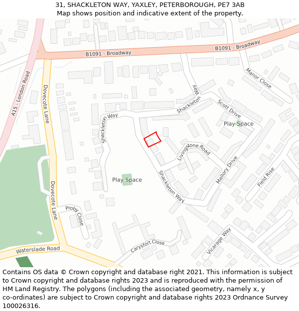 31, SHACKLETON WAY, YAXLEY, PETERBOROUGH, PE7 3AB: Location map and indicative extent of plot