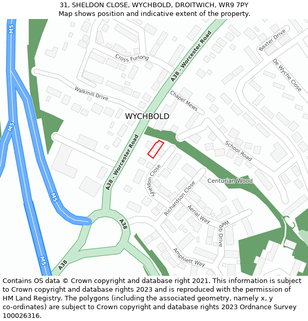 31, SHELDON CLOSE, WYCHBOLD, DROITWICH, WR9 7PY: Location map and indicative extent of plot