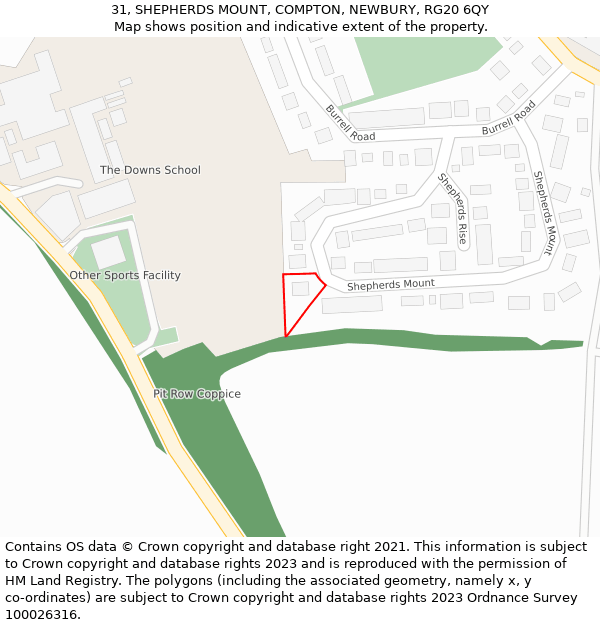 31, SHEPHERDS MOUNT, COMPTON, NEWBURY, RG20 6QY: Location map and indicative extent of plot