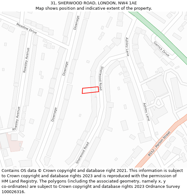 31, SHERWOOD ROAD, LONDON, NW4 1AE: Location map and indicative extent of plot