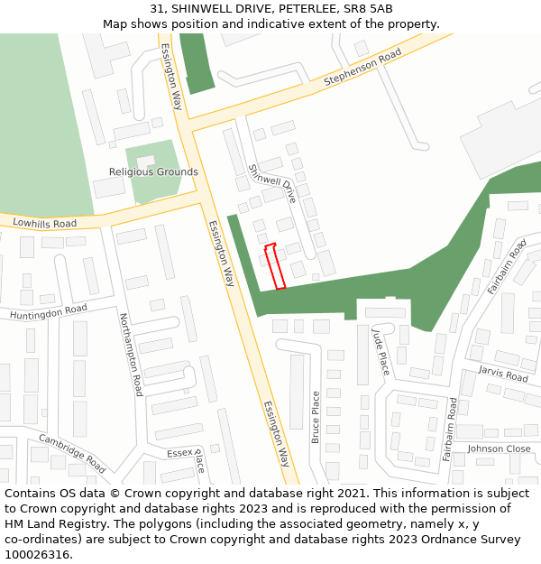 31, SHINWELL DRIVE, PETERLEE, SR8 5AB: Location map and indicative extent of plot