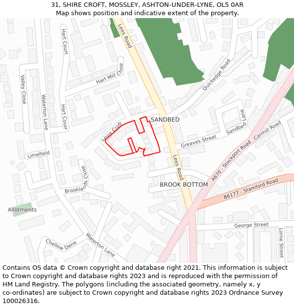 31, SHIRE CROFT, MOSSLEY, ASHTON-UNDER-LYNE, OL5 0AR: Location map and indicative extent of plot