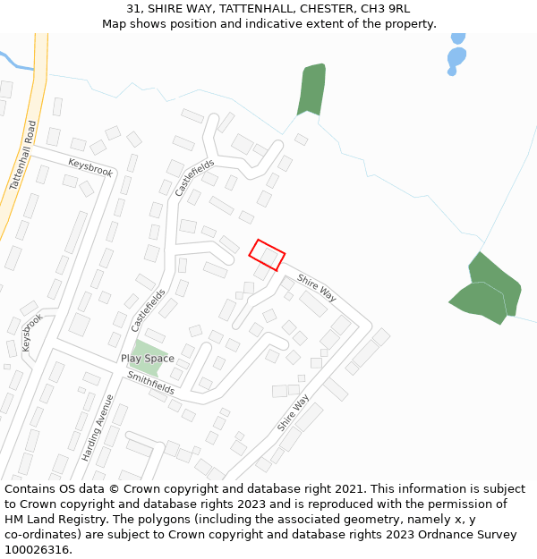 31, SHIRE WAY, TATTENHALL, CHESTER, CH3 9RL: Location map and indicative extent of plot