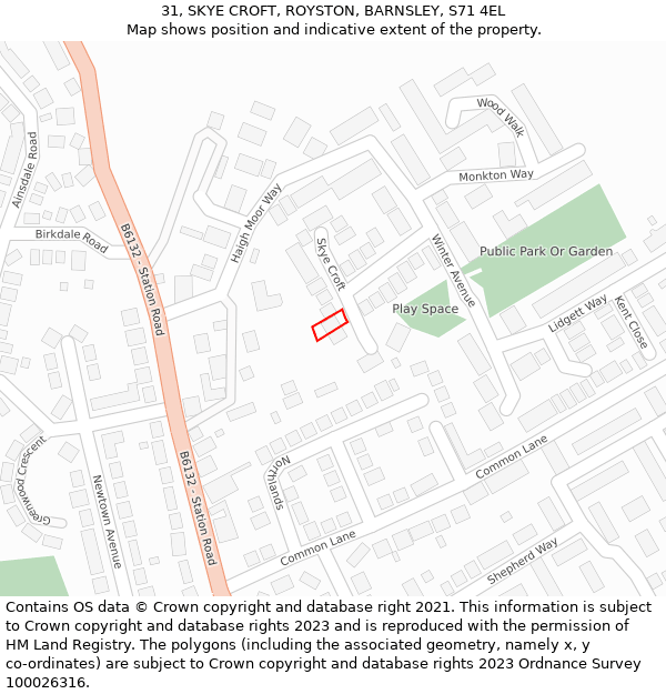 31, SKYE CROFT, ROYSTON, BARNSLEY, S71 4EL: Location map and indicative extent of plot