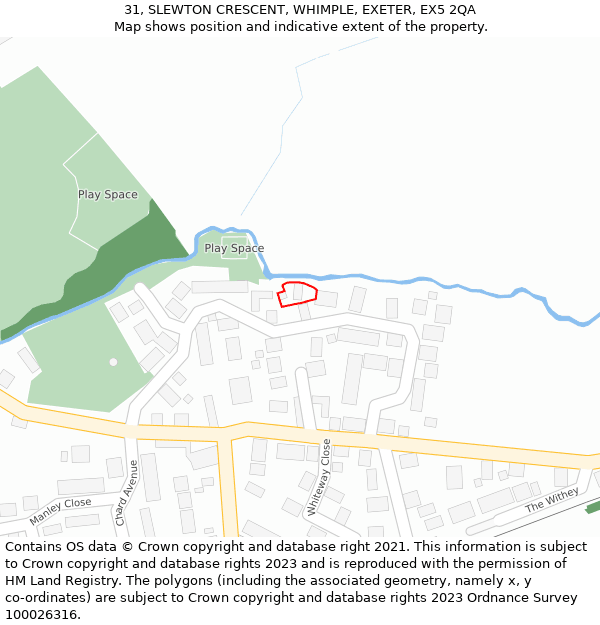 31, SLEWTON CRESCENT, WHIMPLE, EXETER, EX5 2QA: Location map and indicative extent of plot