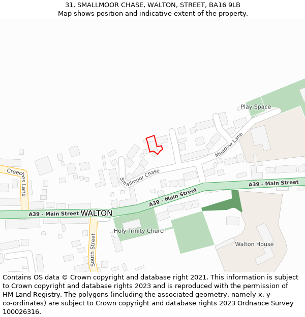 31, SMALLMOOR CHASE, WALTON, STREET, BA16 9LB: Location map and indicative extent of plot