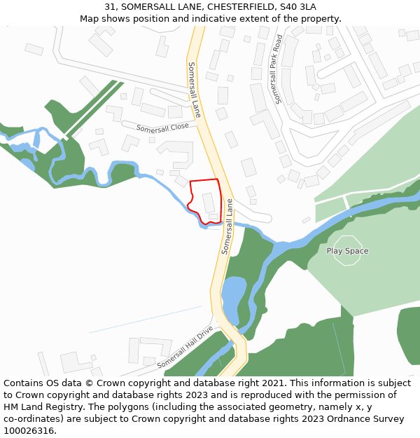 31, SOMERSALL LANE, CHESTERFIELD, S40 3LA: Location map and indicative extent of plot