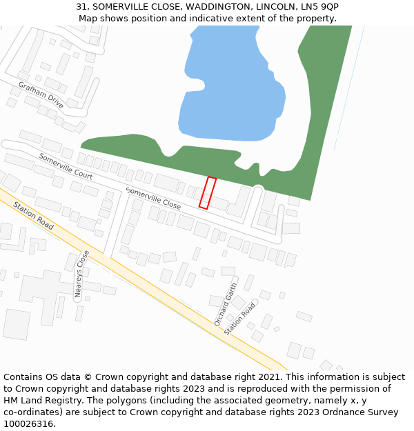 31, SOMERVILLE CLOSE, WADDINGTON, LINCOLN, LN5 9QP: Location map and indicative extent of plot