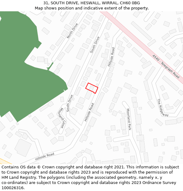 31, SOUTH DRIVE, HESWALL, WIRRAL, CH60 0BG: Location map and indicative extent of plot