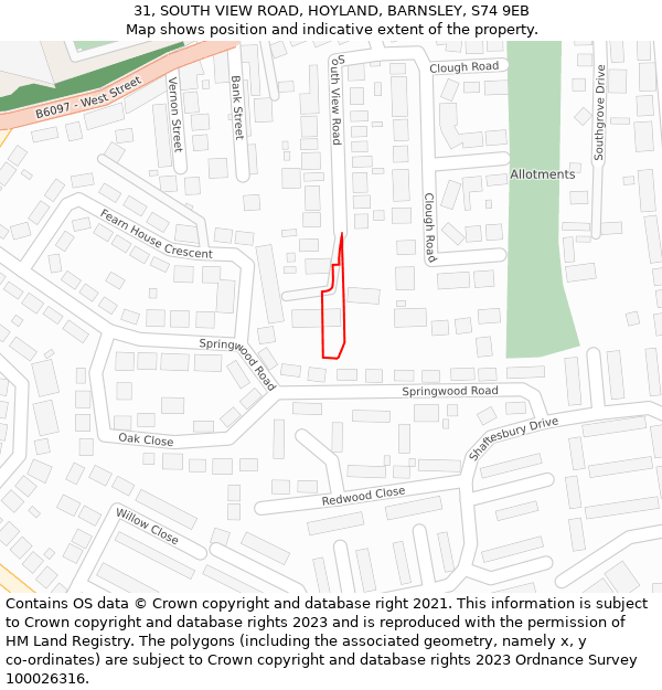 31, SOUTH VIEW ROAD, HOYLAND, BARNSLEY, S74 9EB: Location map and indicative extent of plot