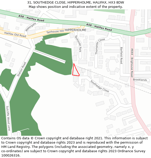 31, SOUTHEDGE CLOSE, HIPPERHOLME, HALIFAX, HX3 8DW: Location map and indicative extent of plot