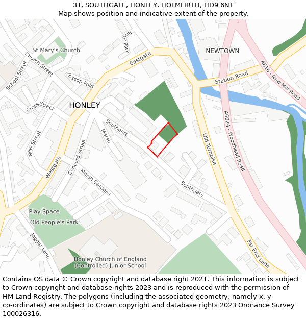 31, SOUTHGATE, HONLEY, HOLMFIRTH, HD9 6NT: Location map and indicative extent of plot