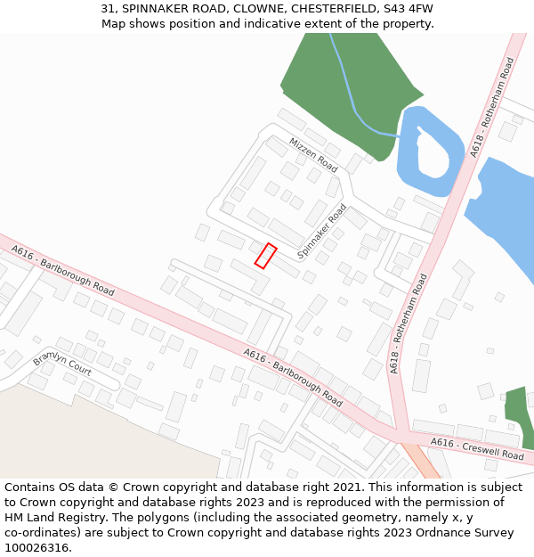 31, SPINNAKER ROAD, CLOWNE, CHESTERFIELD, S43 4FW: Location map and indicative extent of plot