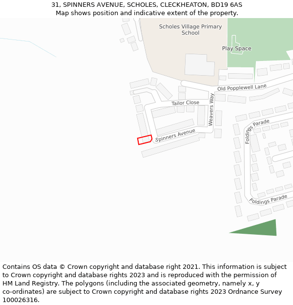 31, SPINNERS AVENUE, SCHOLES, CLECKHEATON, BD19 6AS: Location map and indicative extent of plot