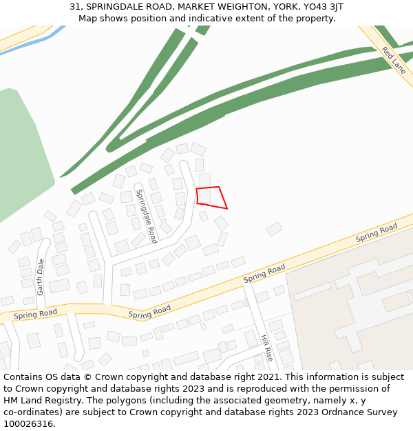 31, SPRINGDALE ROAD, MARKET WEIGHTON, YORK, YO43 3JT: Location map and indicative extent of plot