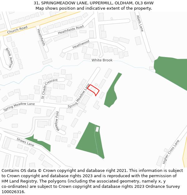 31, SPRINGMEADOW LANE, UPPERMILL, OLDHAM, OL3 6HW: Location map and indicative extent of plot