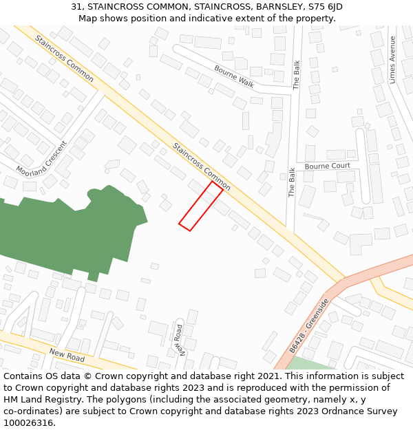 31, STAINCROSS COMMON, STAINCROSS, BARNSLEY, S75 6JD: Location map and indicative extent of plot