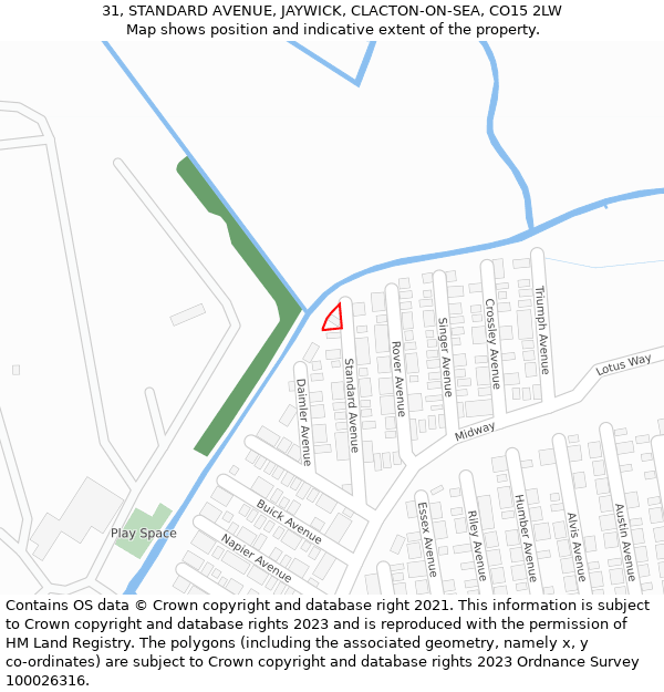 31, STANDARD AVENUE, JAYWICK, CLACTON-ON-SEA, CO15 2LW: Location map and indicative extent of plot