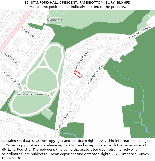 31, STANFORD HALL CRESCENT, RAMSBOTTOM, BURY, BL0 9FD: Location map and indicative extent of plot