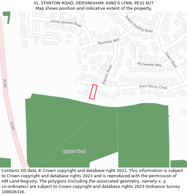 31, STANTON ROAD, DERSINGHAM, KING'S LYNN, PE31 6UT: Location map and indicative extent of plot