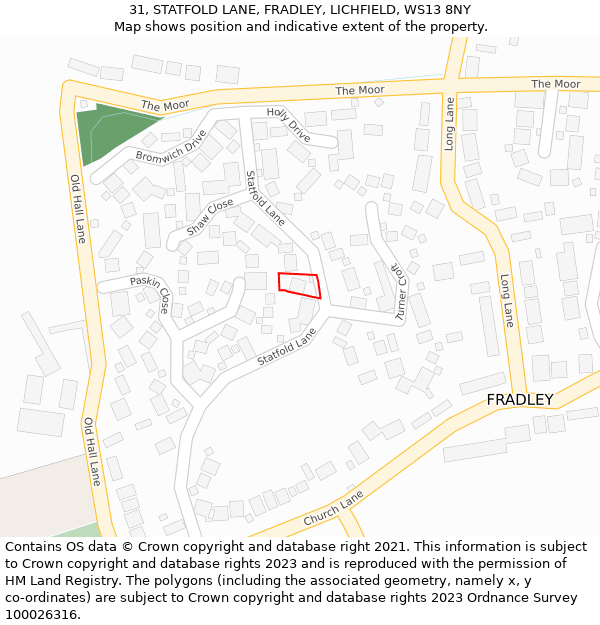 31, STATFOLD LANE, FRADLEY, LICHFIELD, WS13 8NY: Location map and indicative extent of plot