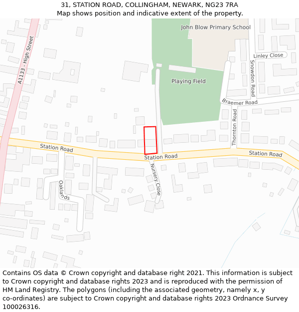 31, STATION ROAD, COLLINGHAM, NEWARK, NG23 7RA: Location map and indicative extent of plot