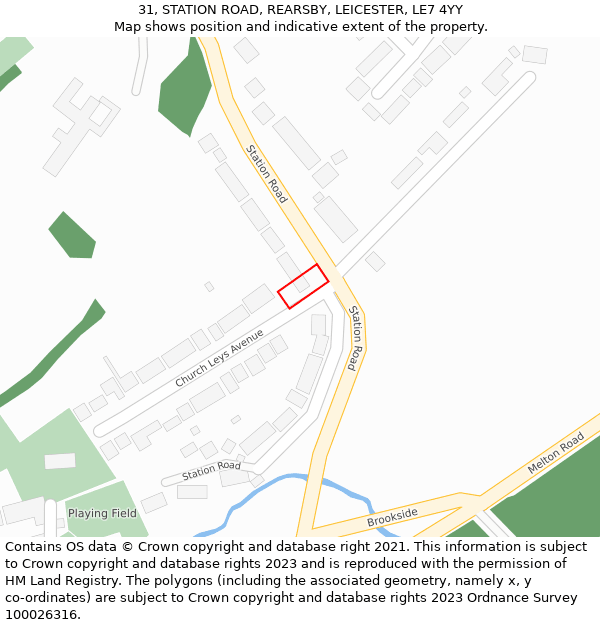 31, STATION ROAD, REARSBY, LEICESTER, LE7 4YY: Location map and indicative extent of plot