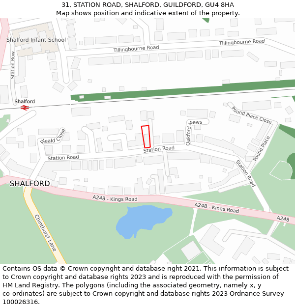 31, STATION ROAD, SHALFORD, GUILDFORD, GU4 8HA: Location map and indicative extent of plot