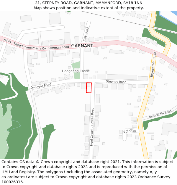 31, STEPNEY ROAD, GARNANT, AMMANFORD, SA18 1NN: Location map and indicative extent of plot