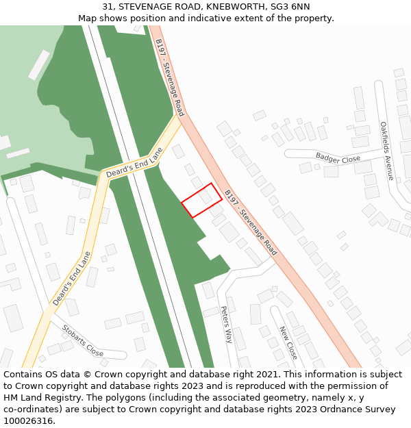 31, STEVENAGE ROAD, KNEBWORTH, SG3 6NN: Location map and indicative extent of plot