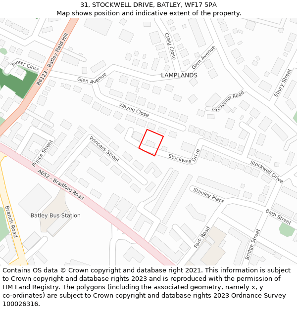 31, STOCKWELL DRIVE, BATLEY, WF17 5PA: Location map and indicative extent of plot