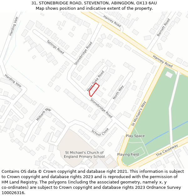 31, STONEBRIDGE ROAD, STEVENTON, ABINGDON, OX13 6AU: Location map and indicative extent of plot