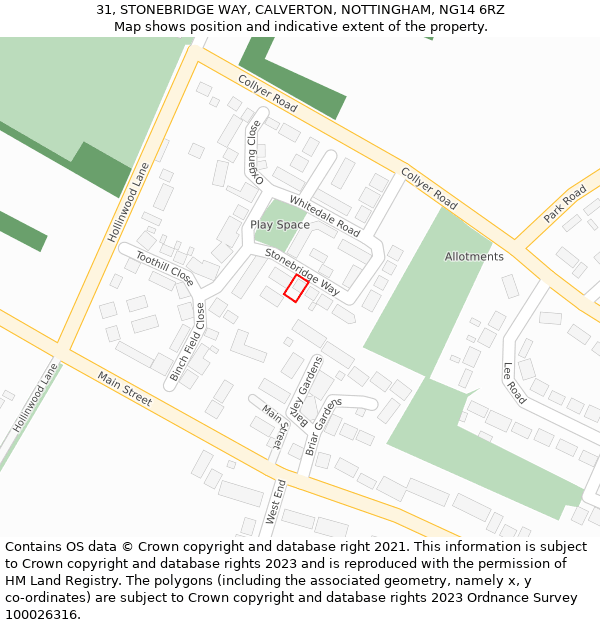 31, STONEBRIDGE WAY, CALVERTON, NOTTINGHAM, NG14 6RZ: Location map and indicative extent of plot