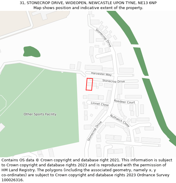 31, STONECROP DRIVE, WIDEOPEN, NEWCASTLE UPON TYNE, NE13 6NP: Location map and indicative extent of plot