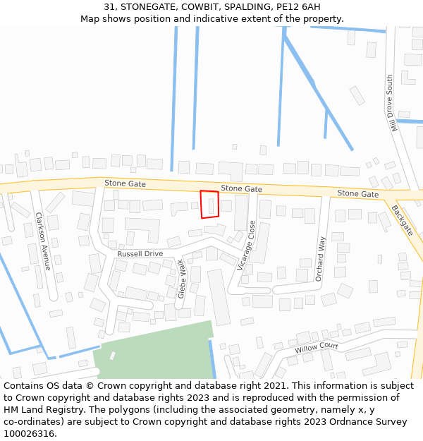 31, STONEGATE, COWBIT, SPALDING, PE12 6AH: Location map and indicative extent of plot