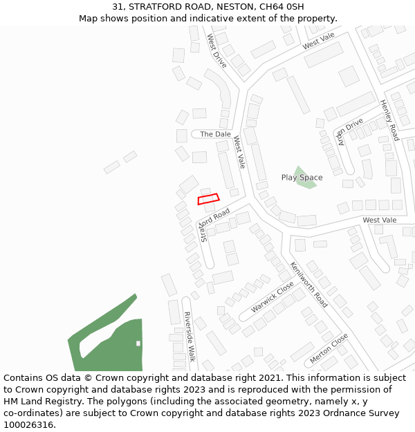 31, STRATFORD ROAD, NESTON, CH64 0SH: Location map and indicative extent of plot